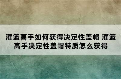 灌篮高手如何获得决定性盖帽 灌篮高手决定性盖帽特质怎么获得